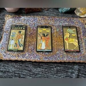Tarot card plate. Resin purple/gold leaf. see picture with cards for sizing.